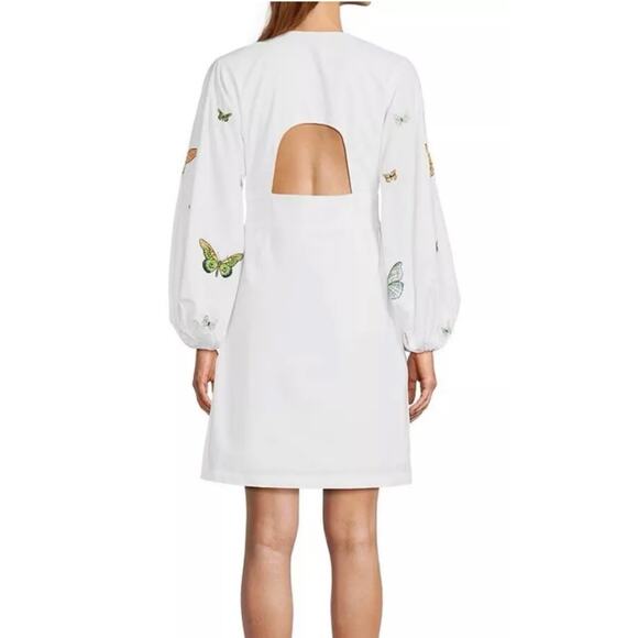 Fanm Mon Larson Embroidered Long Sleeve V Neck Mini Dress Butterfly Size Large - Picture 2 of 10